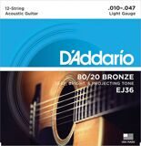 D`Addario EJ36 BRONZE 80/20 Струны для акустической 12-струнной гитары бронза 12-srt Light, 10-47